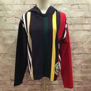 Vintage 90s Tommy Hilfiger Pullover Hoodie Hooded Sweatshirt Striped Womens S
